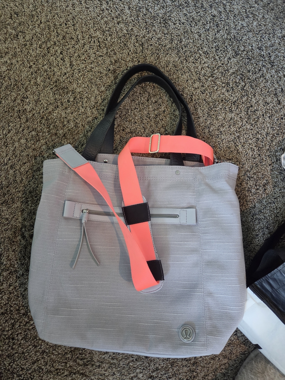 lululemon athletica Gray Tote with Neon Pink Strap
